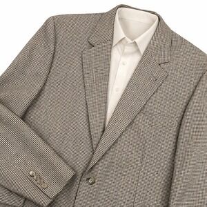 Jos. A. Bank Silk Wool‎ Houndstooth Sport Coat Blazer Men 46R Brown Classic Prep